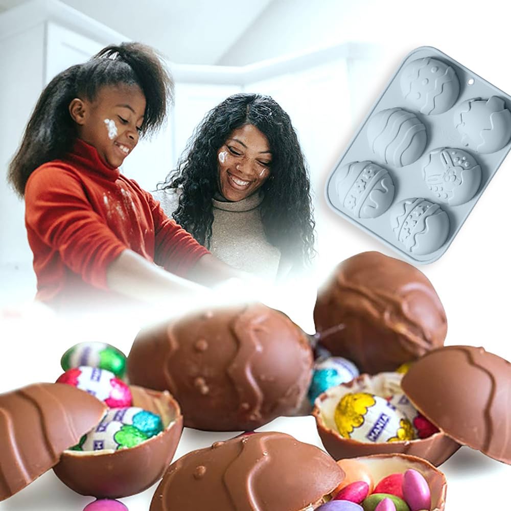 2 moldes de silicona para huevos de Pascua, 6 cavidades, diferentes moldes de huevos, herramienta para hornear, para hacer bombas de chocolate