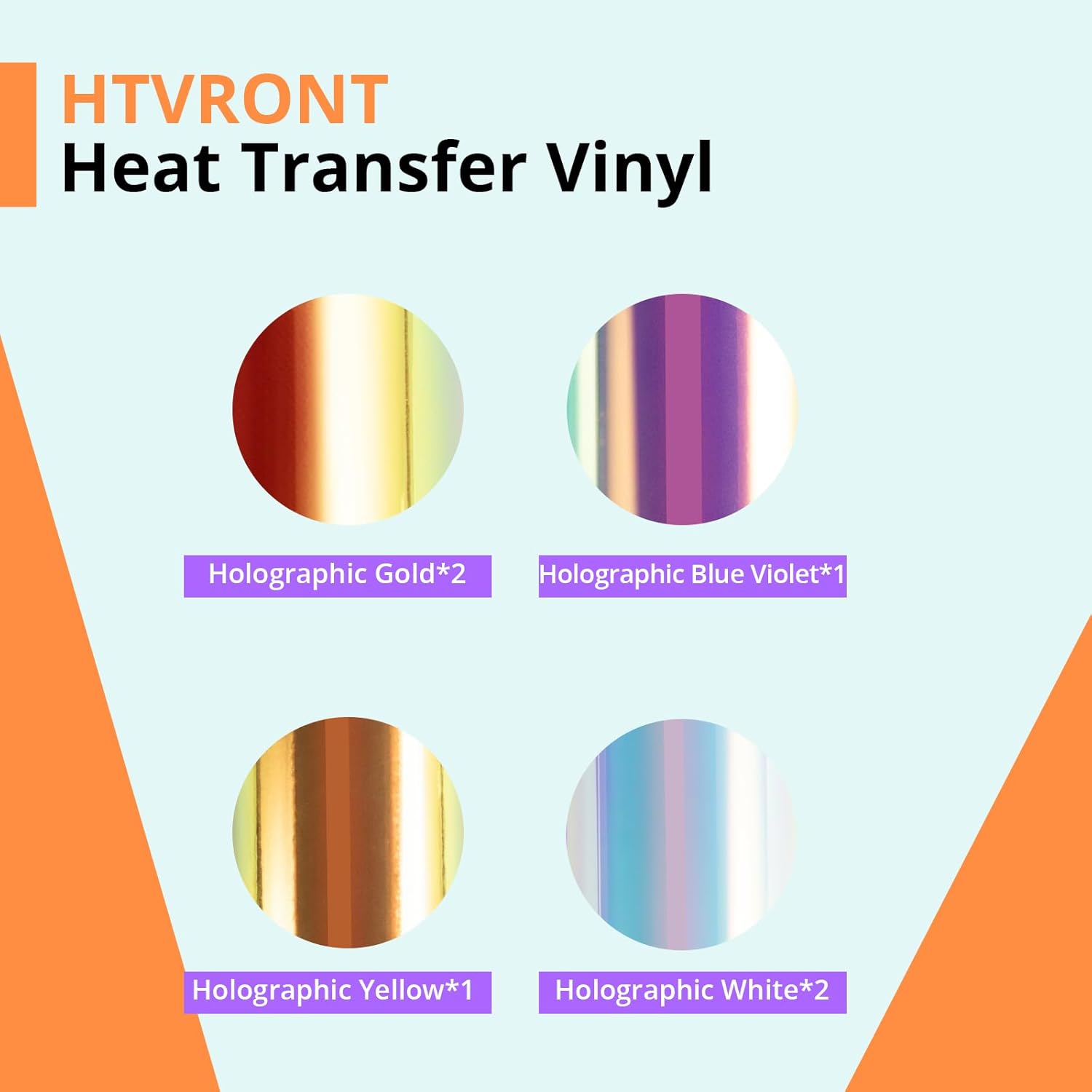 HTVRONT Vinilo holográfico HTV de transferencia de calor, paquete de 6 unidades de vinilo holográfico para planchar, arco iris, plateado, metálico,