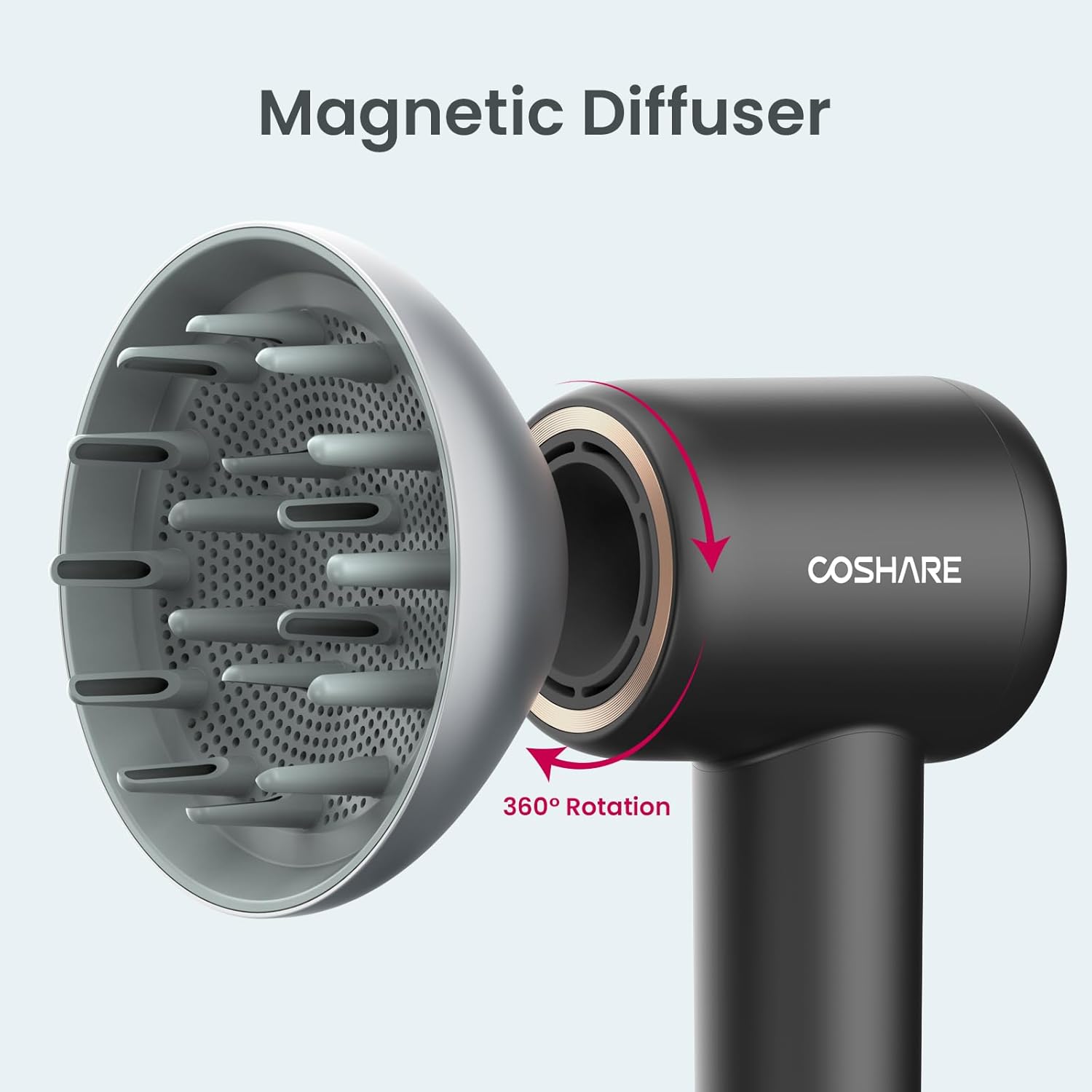 Difusor para secador de pelo SuperFlow1, difusor magnético para cabello rizado u ondulado, rotación de 360, plateado