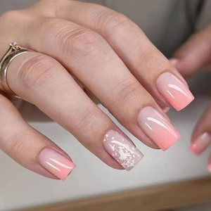 SHANRUN – Juego de 24 uñas postizas a presión color rosa nude, cuadradas, medianas, brillantes, con diseño, cobertura completa, uñas postizas SHANRUN – Juego de 24 uñas postizas a presión color rosa nude, cuadradas, medianas, brillantes, con diseño, cobertura completa, uñas postizas