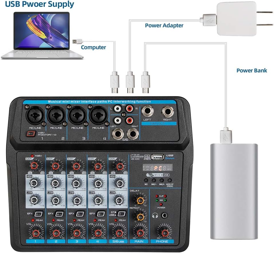 CNCEST Mezclador de audio profesional, consola de tablero de sonido, interfaz de sistema de escritorio, digital, Bluetooth, USB, estudio en vivo,