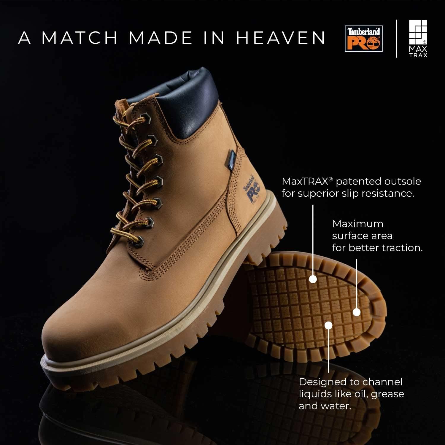 Timberland PRO 6IN Direct Attach MaxTRAX – Botas de trabajo antideslizantes con punta de acero para hombre