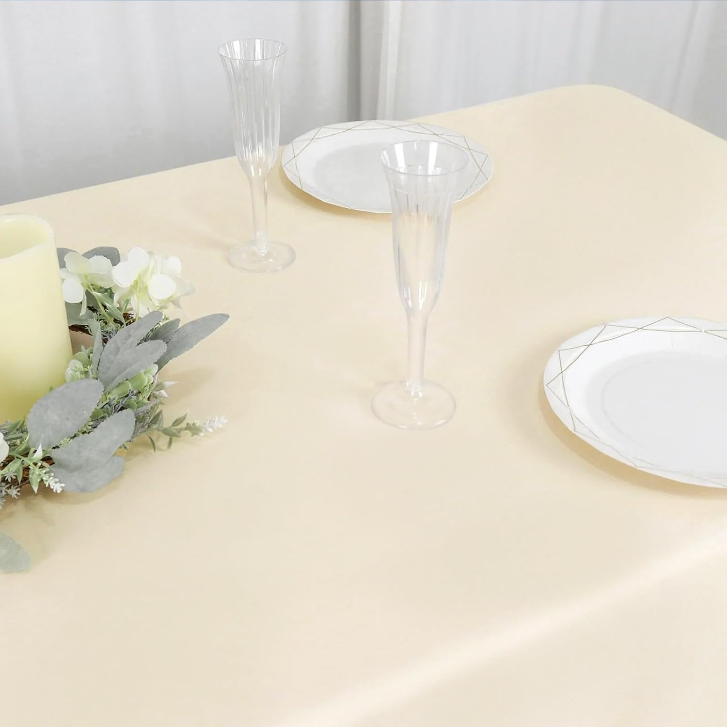 Efavormart – Mantel rectangular de poliéster, 54 x 96 pulgadas, color beige, para banquete, boda, fiesta, restaurante