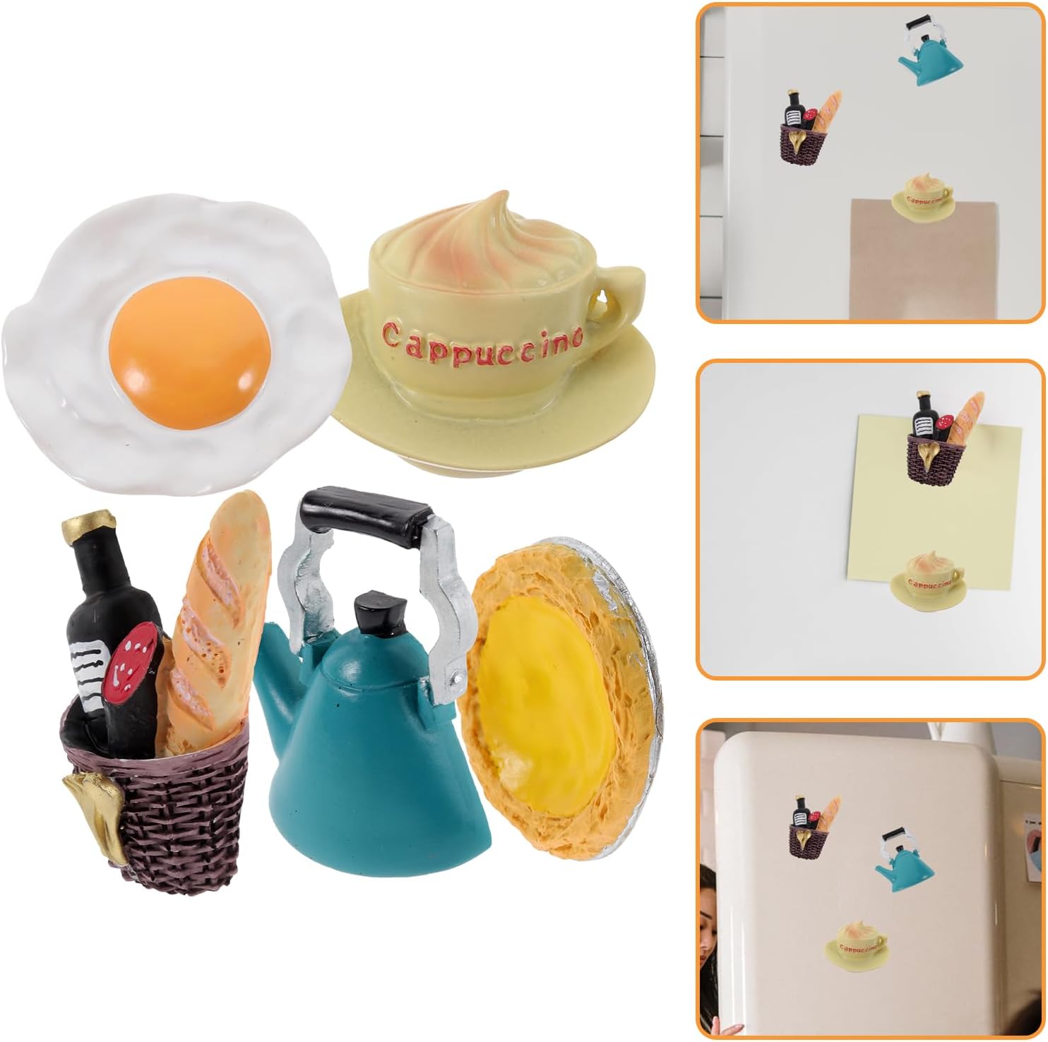 5 imanes para refrigerador de alimentos de resina 3D lindos imanes de nevera de alimentos para nevera, pan y tarta de nevera, imanes en forma de
