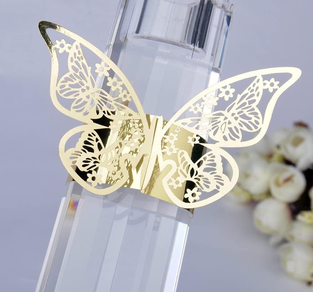 100 servilleteros cortados con láser con forma de mariposa para servilletas de papel de aluminio para bodas, fiestas, servilletas, decoración de