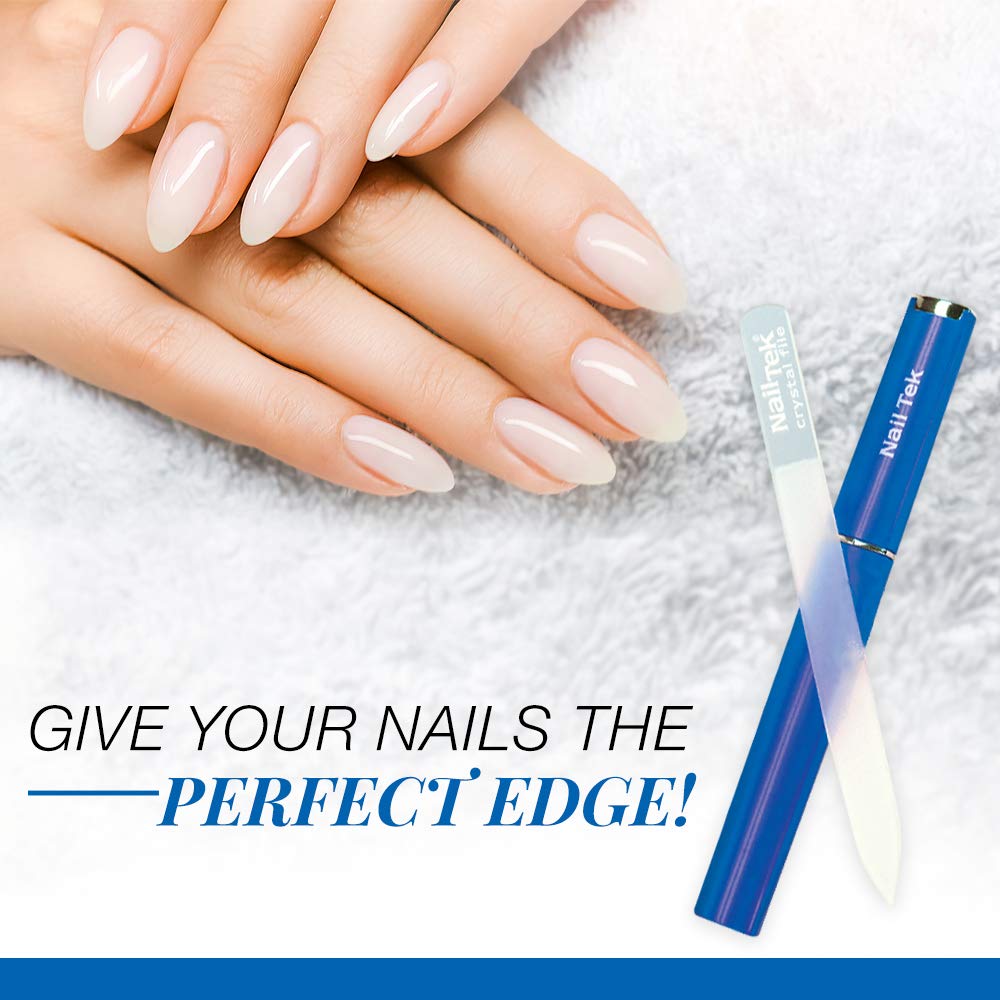 Nail Tek Lima de cristal de doble cara con estuche compañero azul cobalto, lima mediana de 5 pulgadas, lima profesional para manicura y pedicura,