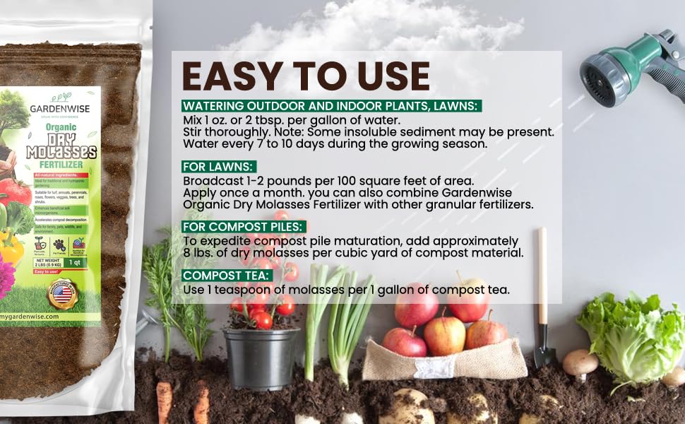 GARDENWISE Melaza seca – Bioestimulante orgánico vegetal para una zona radicular mejorada, vitalidad vegetal y salud próspera del suelo, ideal para