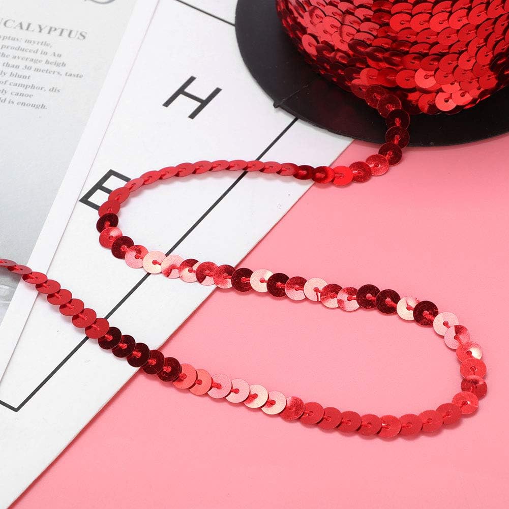 Rollo de lentejuelas, 100 yardasrollo de lentejuelas de 0.236 in, accesorio decorativo para ropa, zapatos, manualidades, adornos (rojo)