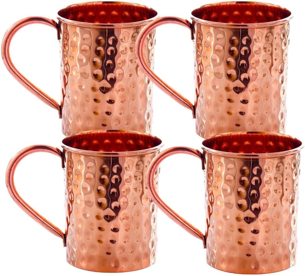 2activelife Juego de 4 tazas martilladas de cobre puro  Agua potable con tazas de cobre  Vasos de cobre de alta calidad para el hogar, oficina,
