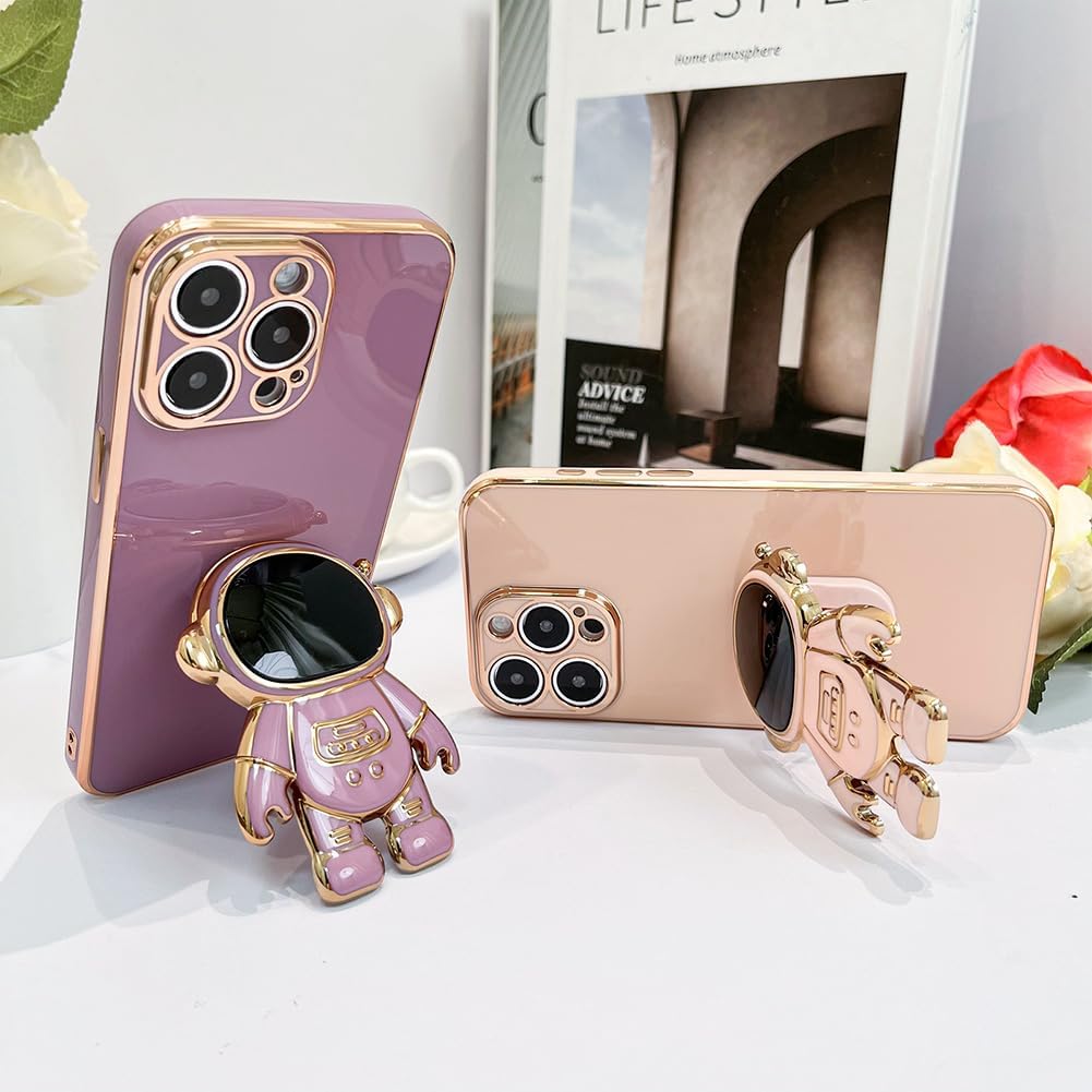 AIGOMARA Funda compatible con iPhone 15 Pro Max, funda con soporte oculto de astronauta chapado en 6D, soporte plegable de astronauta, TPU suave, a