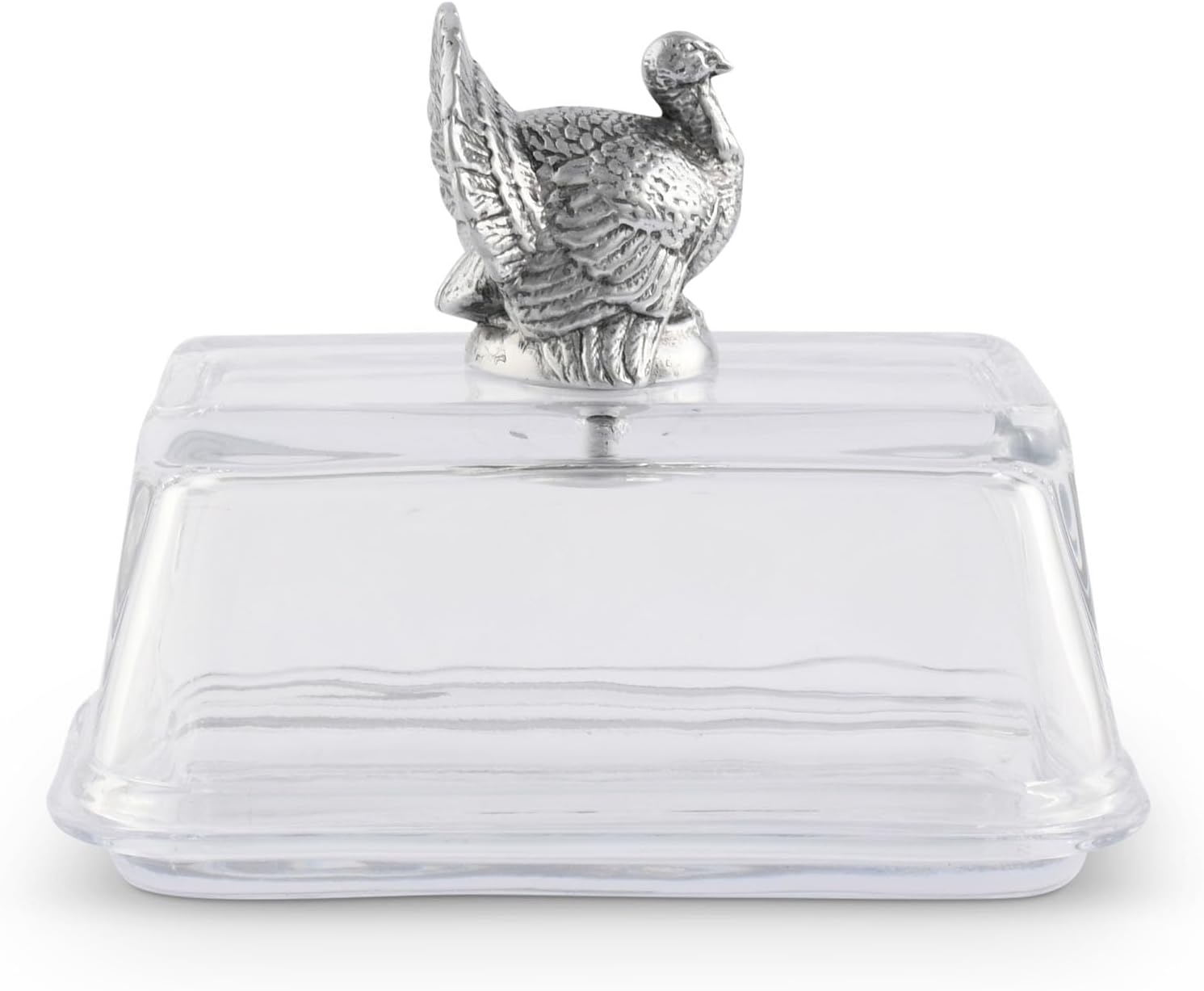 Arthur Court Mantequillera de cristal con tapa con perilla de pavo  Diseño clásico de 2 piezas  Cubre y sostiene un palo estándar de mantequilla