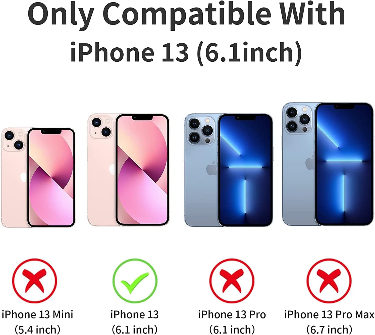 DHCALL Funda para iPhone 13 (6.1 pulgadas), con 2 protectores de pantalla de vidrio templado + 2 protectores de lente de cámara protección contra