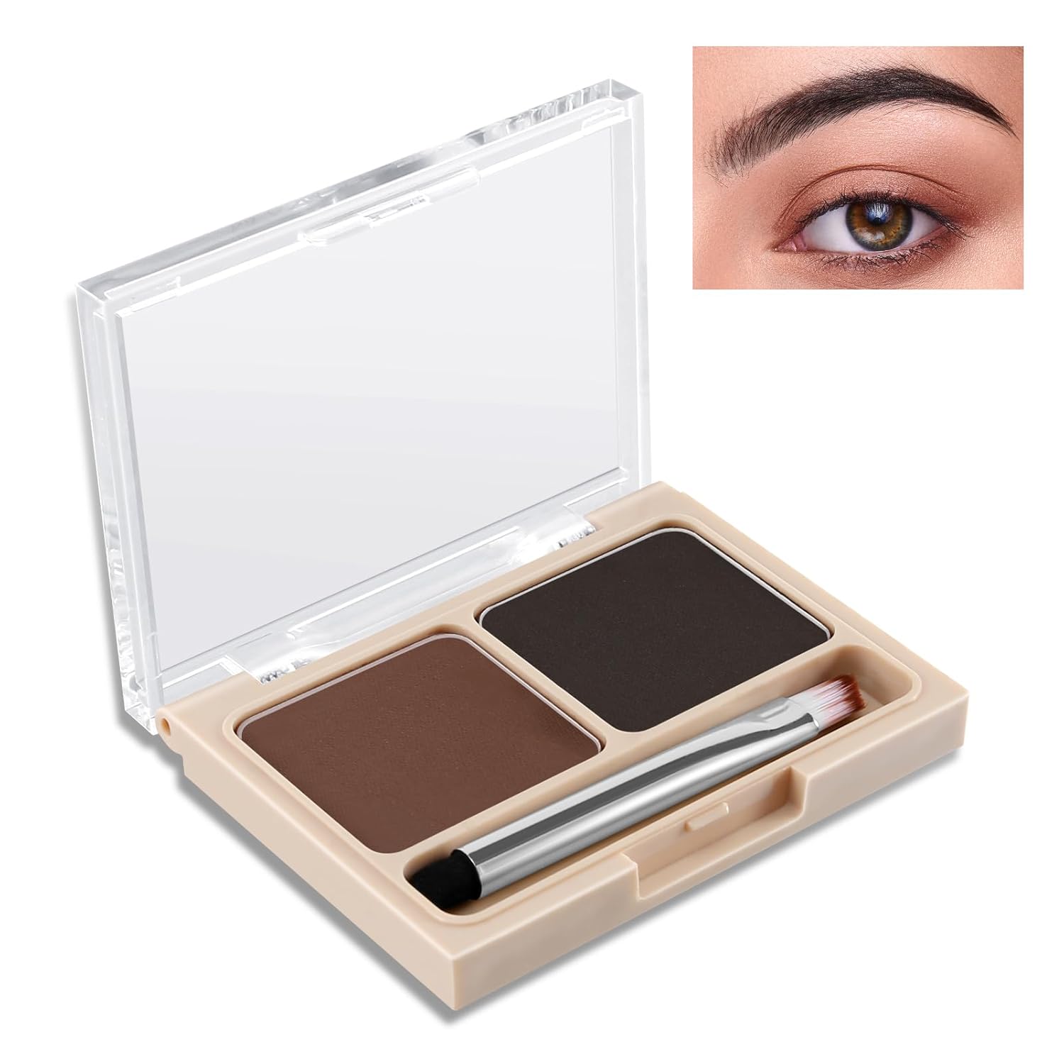 Boobeen Paleta de cejas de 2 colores, maquillaje en polvo de cejas para esculpir y definir cejas, kit de contorno de ojos con aplicador de pincel