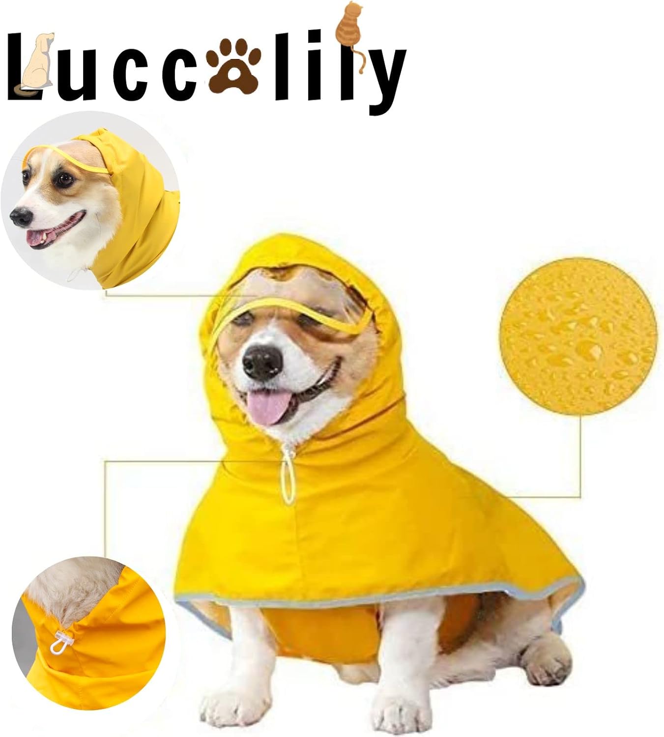 Luccalily Poncho impermeable con capucha para perros y cachorros y perros pequeños a grandes, chaqueta impermeable para perro con tira reflectante,