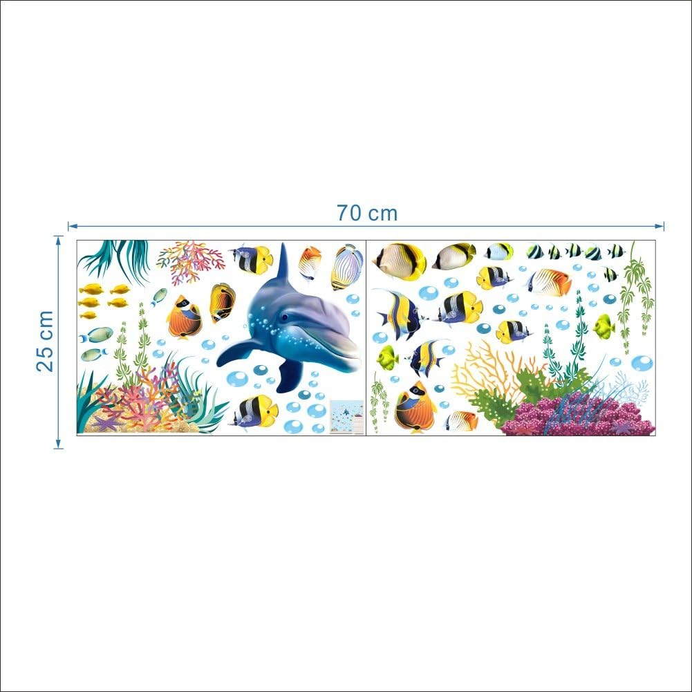 Calcomanías de pared con temática de océano, diseño de peces lindos peces azules, pasto marino, coral, multicolor, para cuarto de bebé, habitación