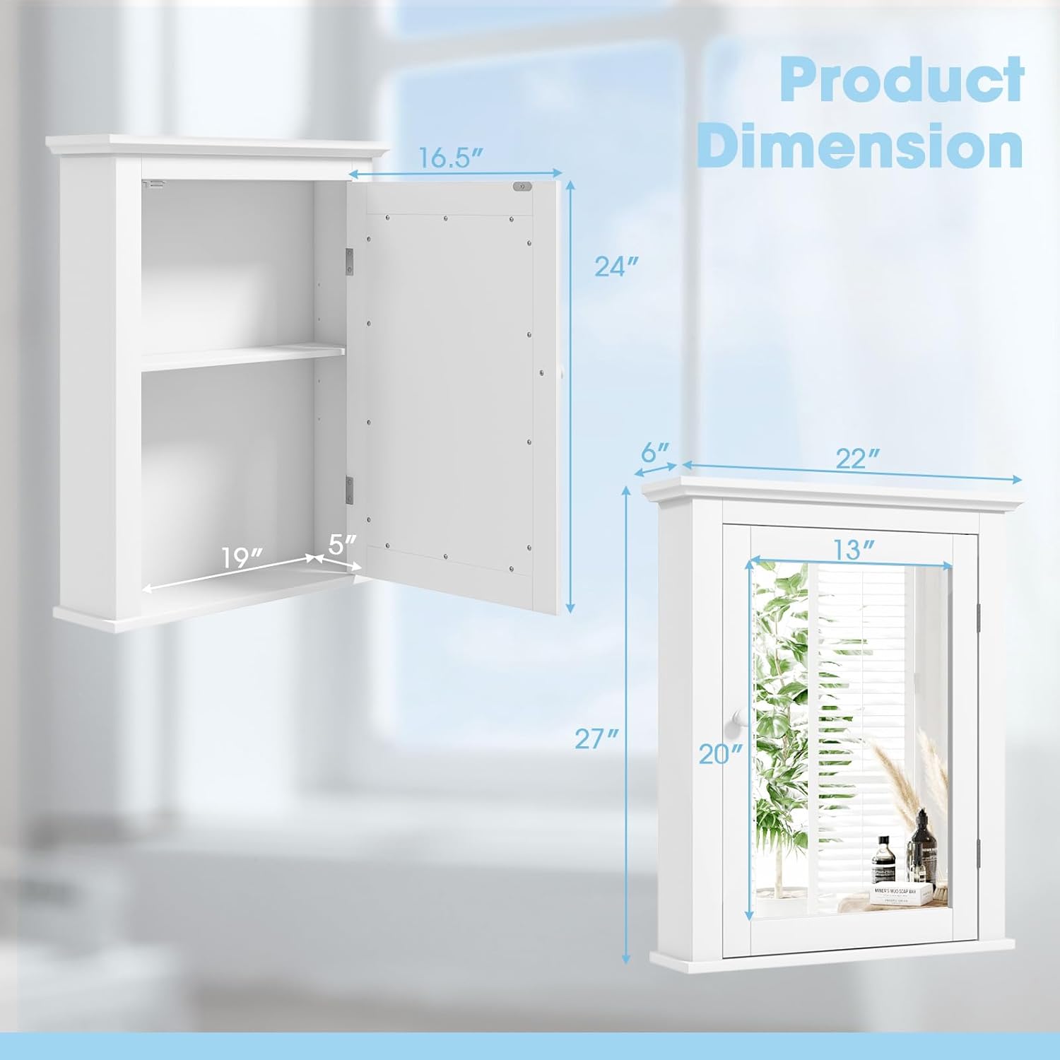 Safeplus Versátil botiquín de baño montado en la pared con espejo, organizador de almacenamiento ajustable para sala de estar, dormitorio, entrada,