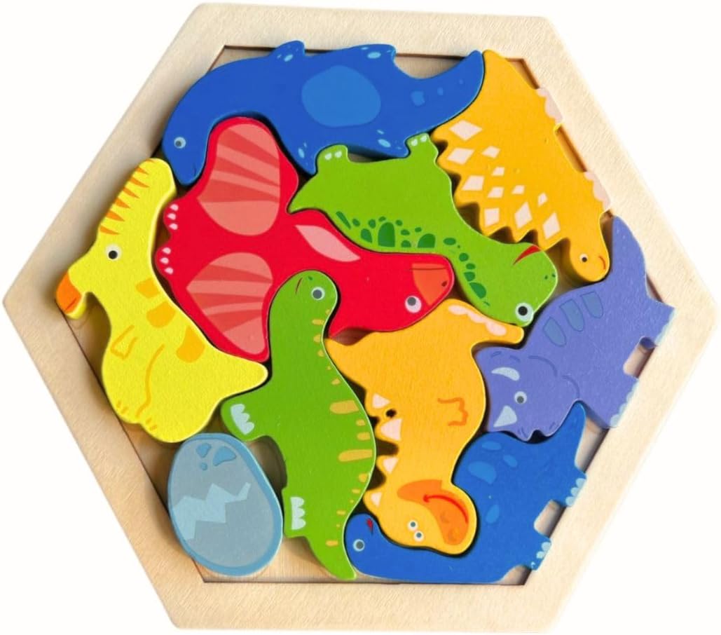 Rompecabezas de madera de dinosaurio para niños pequeños, juguete educativo de aprendizaje para niños de 3, 4 y 5 años de edad, rompecabezas de