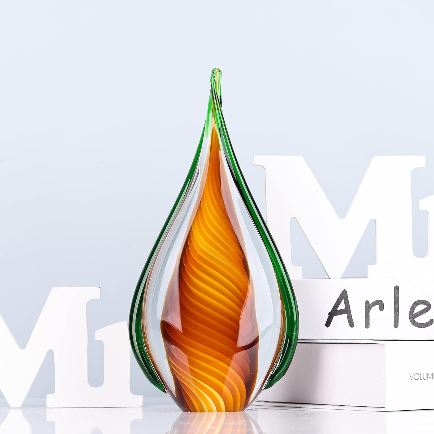 GAOSHENG Figura de vidrio soplado hecha a mano para Navidad, estatua de vidrio de arte ámbar, hermoso vidrio, estatua de lágrima de vidrio