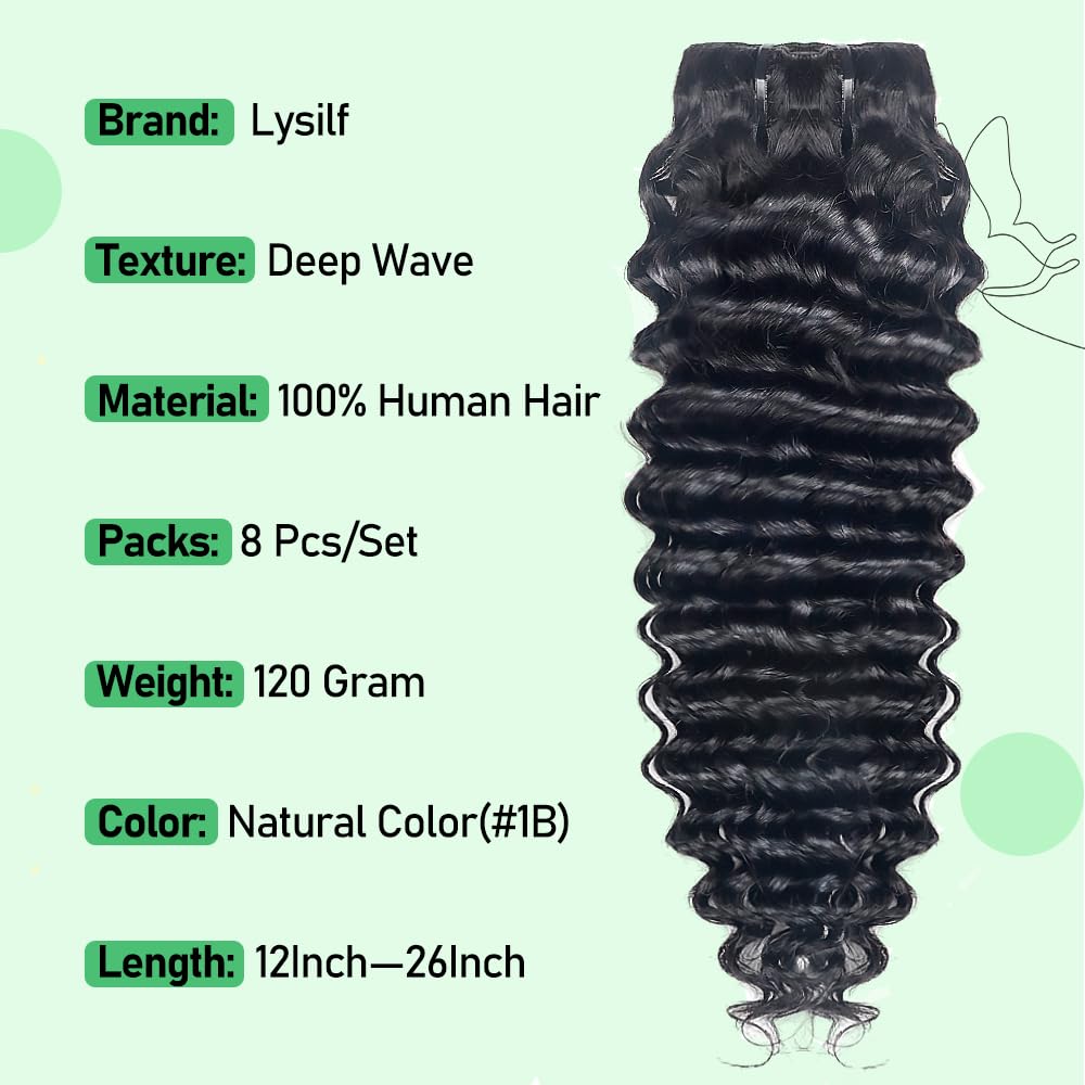 Extensiones de cabello humano real de onda profunda con clip, para mujeres negras, 8 unidades, extensiones de cabello humano Remy brasileño con 18