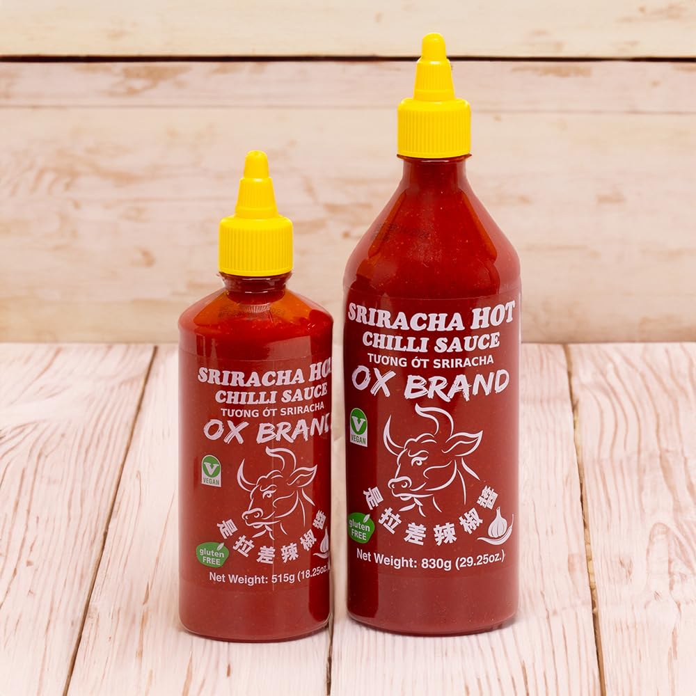 MISHIMA Salsa de chile picante Sriracha de la marca OX  Auténtico sabor tailandés  Sin gluten  Vegano  Certificado Halal  Delicia culinaria picante