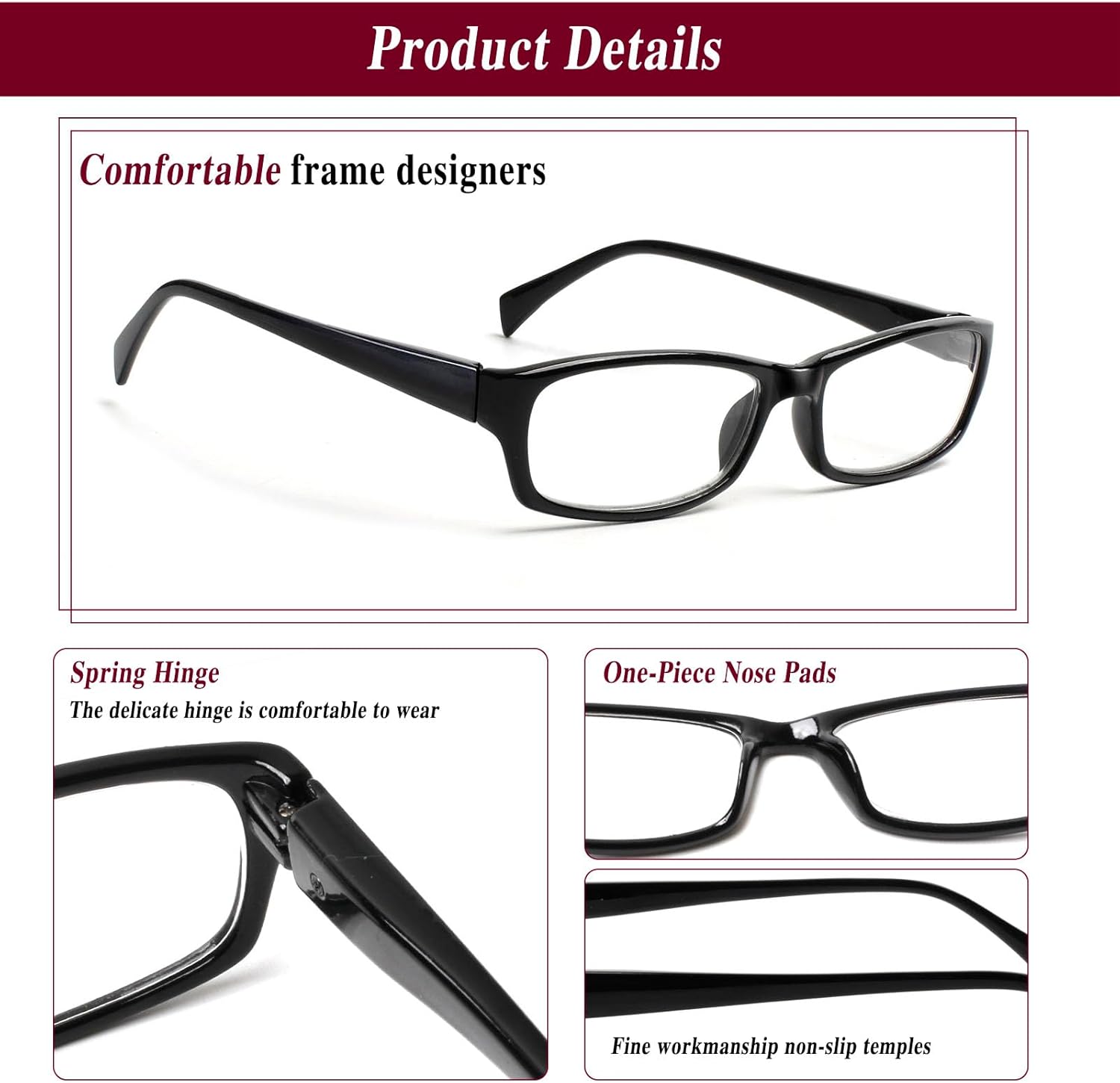 Kerecsen Gafas de lectura, 5 pares de lectores de moda para mujer, bisagra de resorte con patrón impreso, anteojos para mujer (mezcla de colores -4,