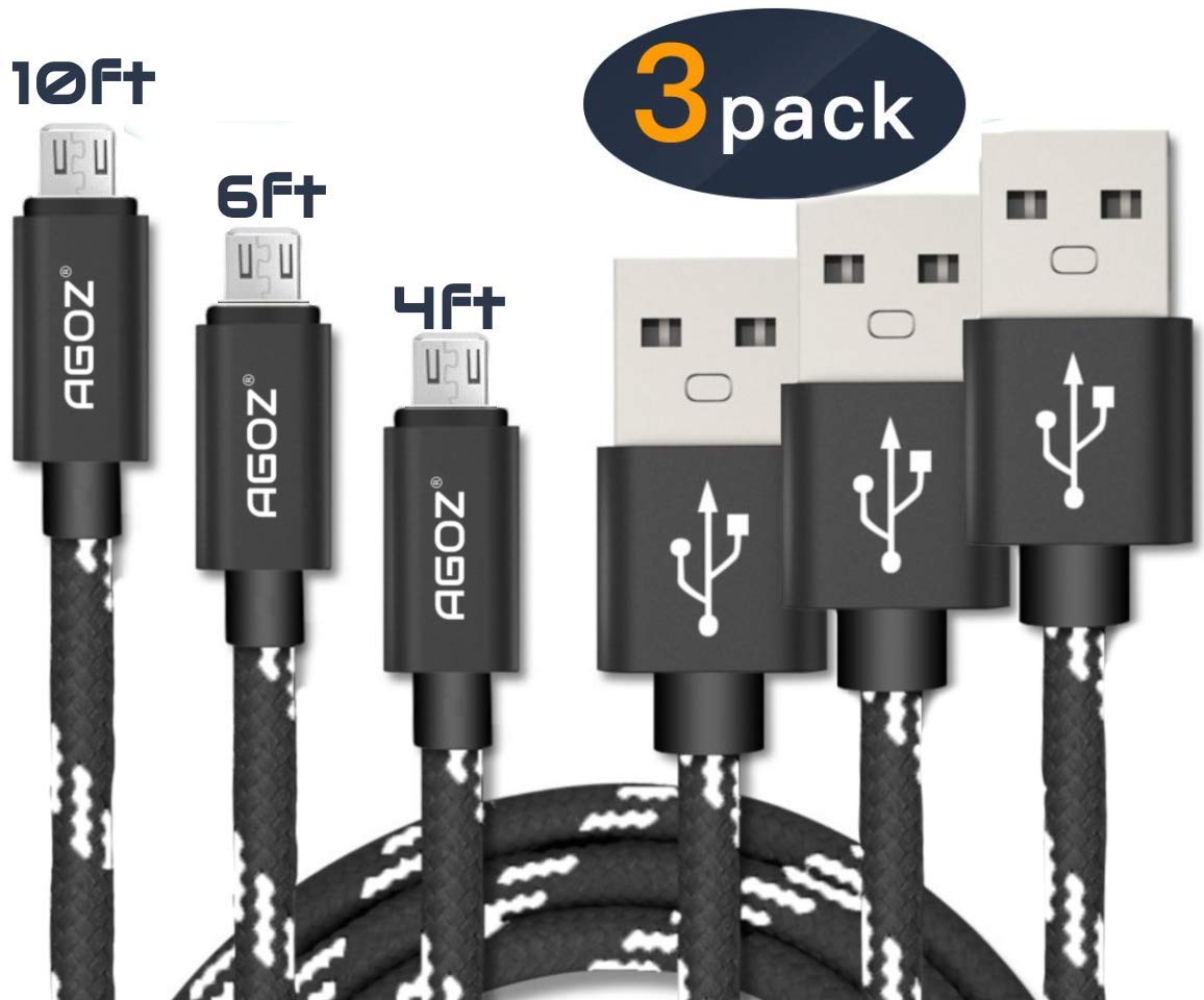 AGOZ Paquete de 3 cables micro USB Moto E6 compatibles con Moto G5 Plus, Moto G5S Plus, Moto G5, Moto G Plus, Moto G4 Plus, G4 Play, Droid Turbo 2,