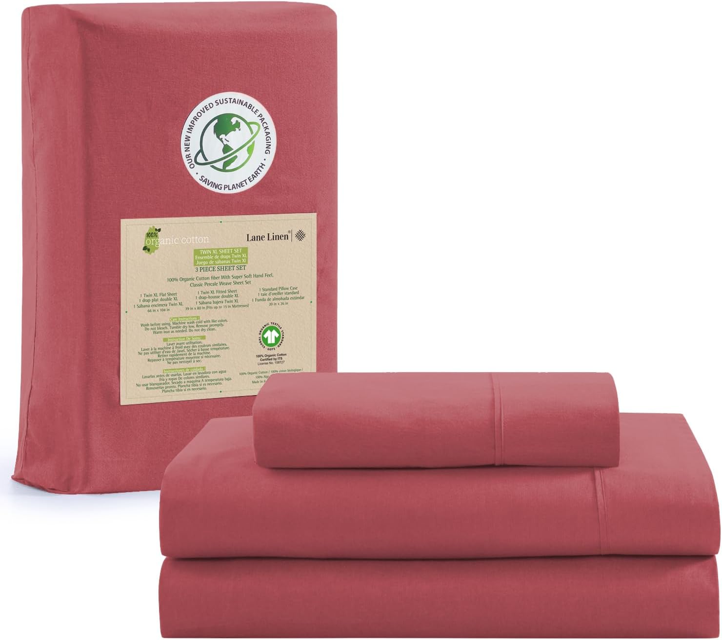LANE LINEN – Juego de sábanas tamaño individual 100% algodón orgánico percal de fibras largas, 3 piezas, suave, transpirable, para colchones de