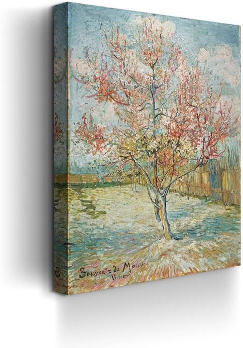 CanvasWAY – Vincent van Gogh – Lienzo de reproducción de árboles de durazno rosa, cuadro de pared sobre lienzo de algodón, marco de madera para