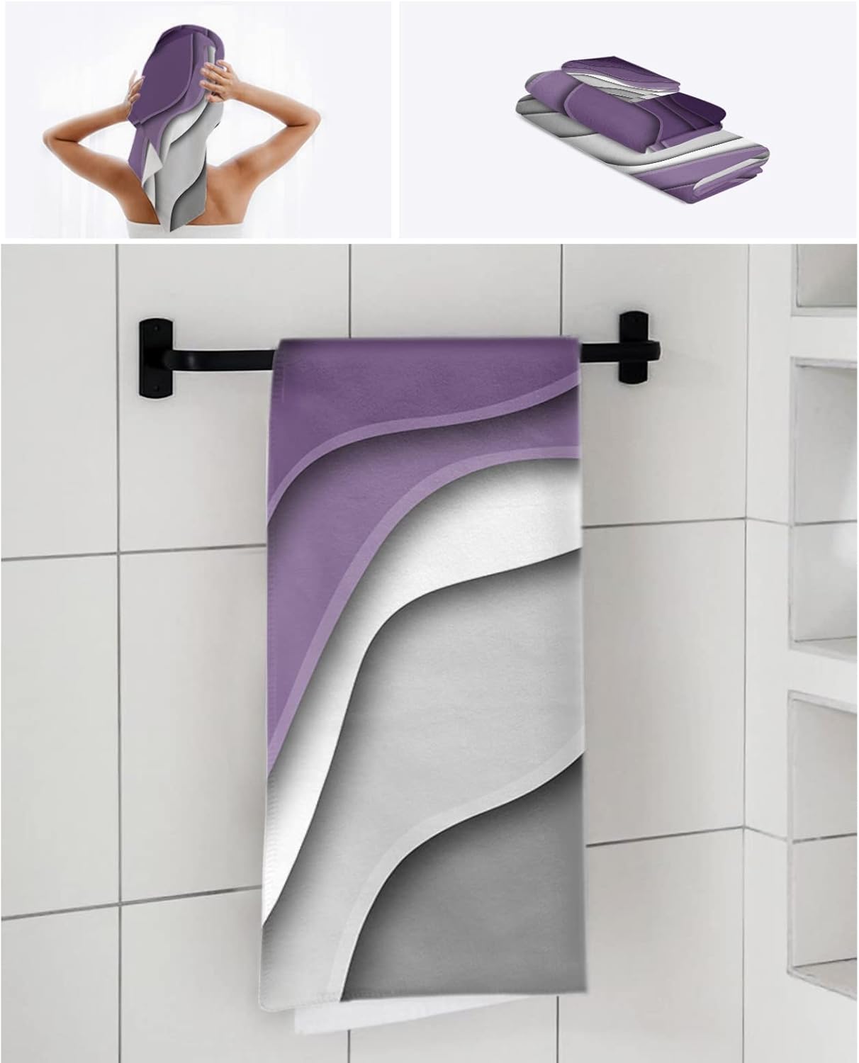 Juego de toallas de baño de 3 piezas, color morado y gris, juego de toallas de baño suaves para baño, toallas de baño absorbentes (1 toalla de baño,