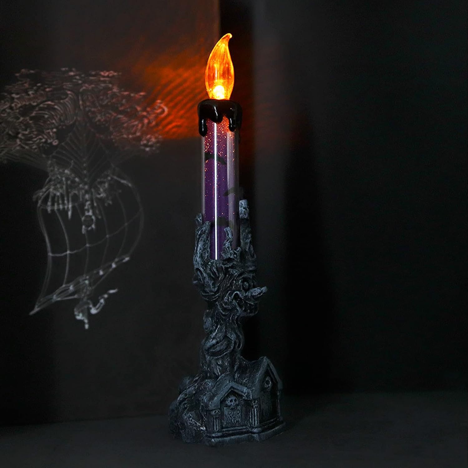 Uonlytech Vela LED de Halloween, decoración de Halloween, 2 unidades, velas de Halloween, lámpara iluminada, vela LED sin llama para ventana, mesa,
