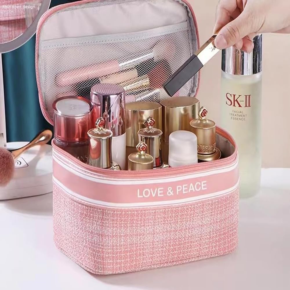 QIOCKTO Estuche de maquillaje, estuche portátil portátil para cosméticos, maletín de fragancia pequeña de moda, bolsa de cosméticos, tela de