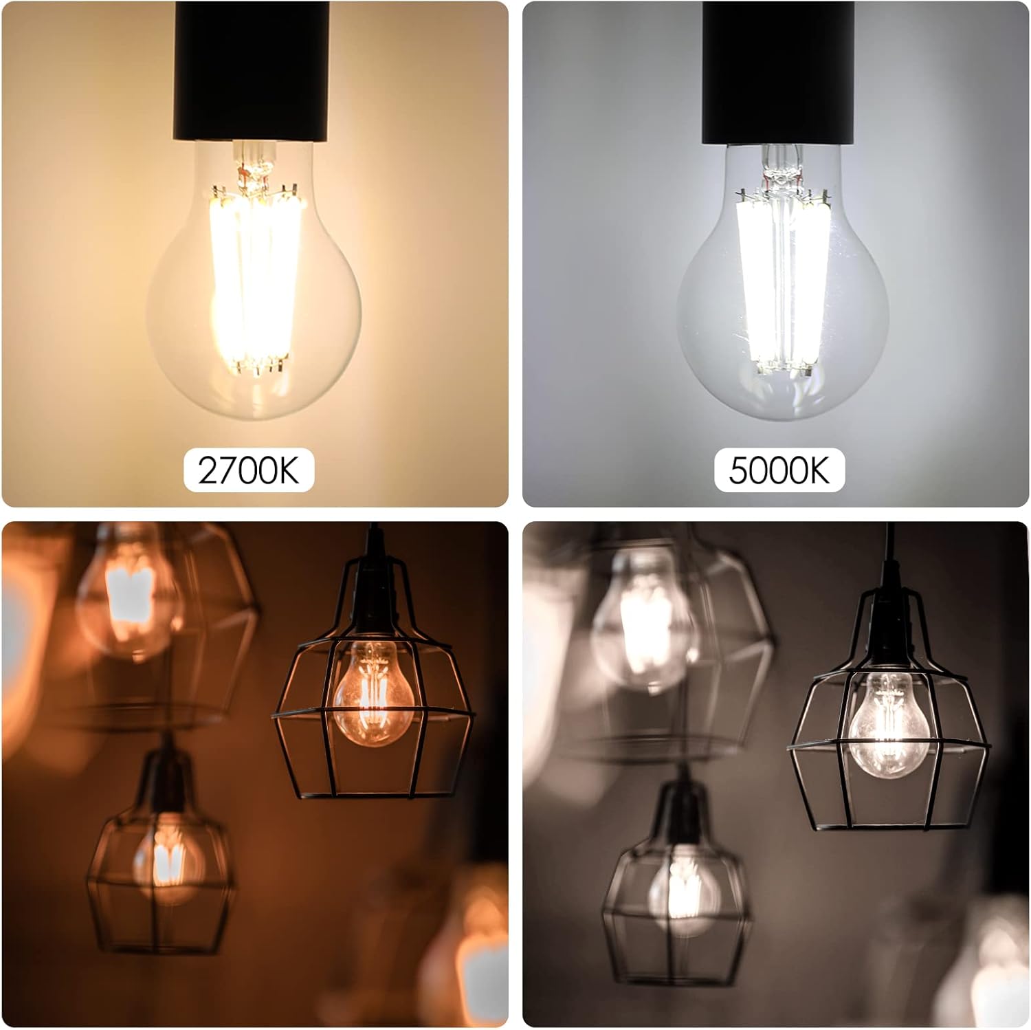 Energetic – Bombilla LED Edison A19 regulable, equivalente a 12 W, 100 W, 1600 lm de alto brillo, 2700 K blanco suave, bombilla de filamento LED