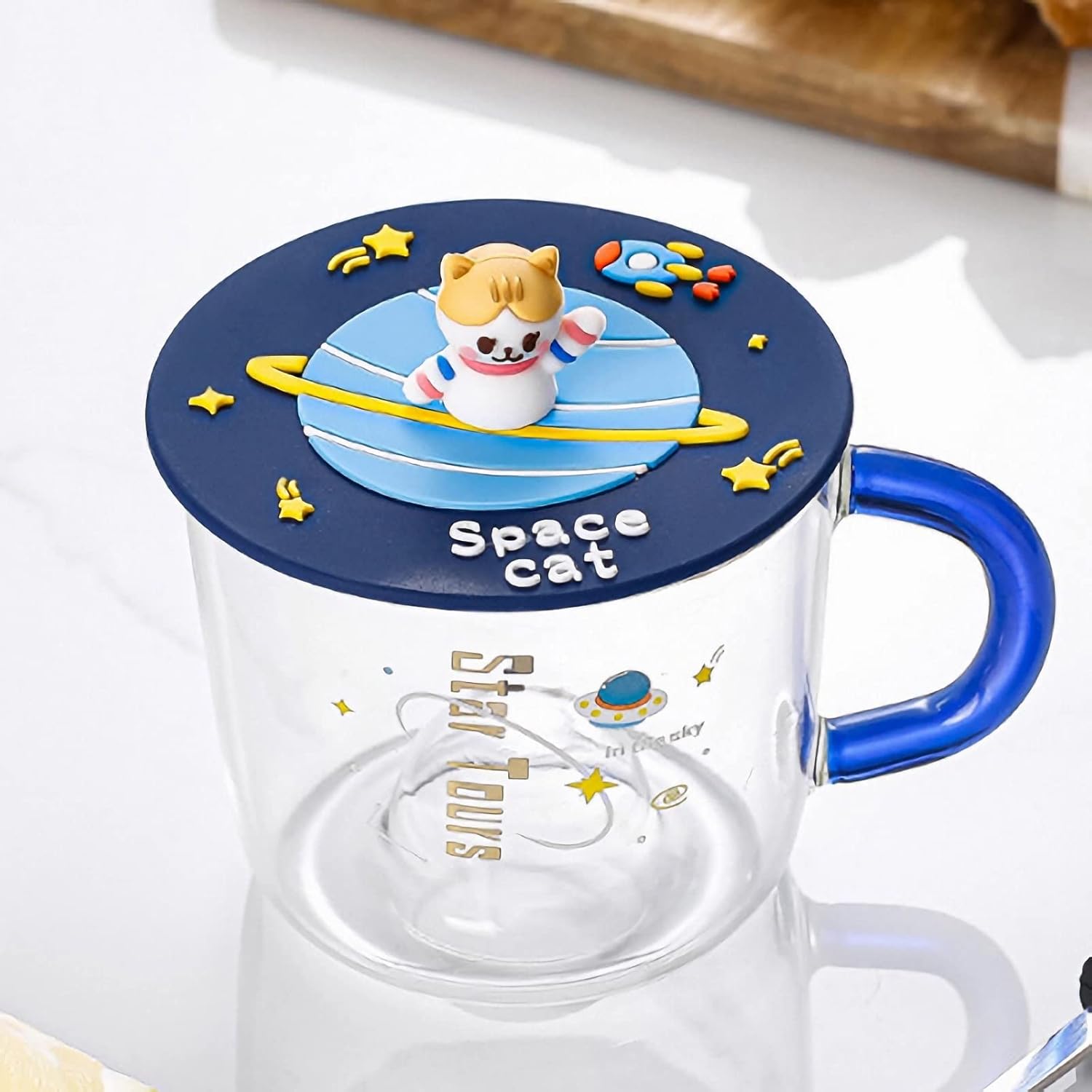 Zappazoso Bonita taza de café de cristal con tapa de silicona Kawaii Cat para café, té, leche, decoración estética de habitación, regalo divertido