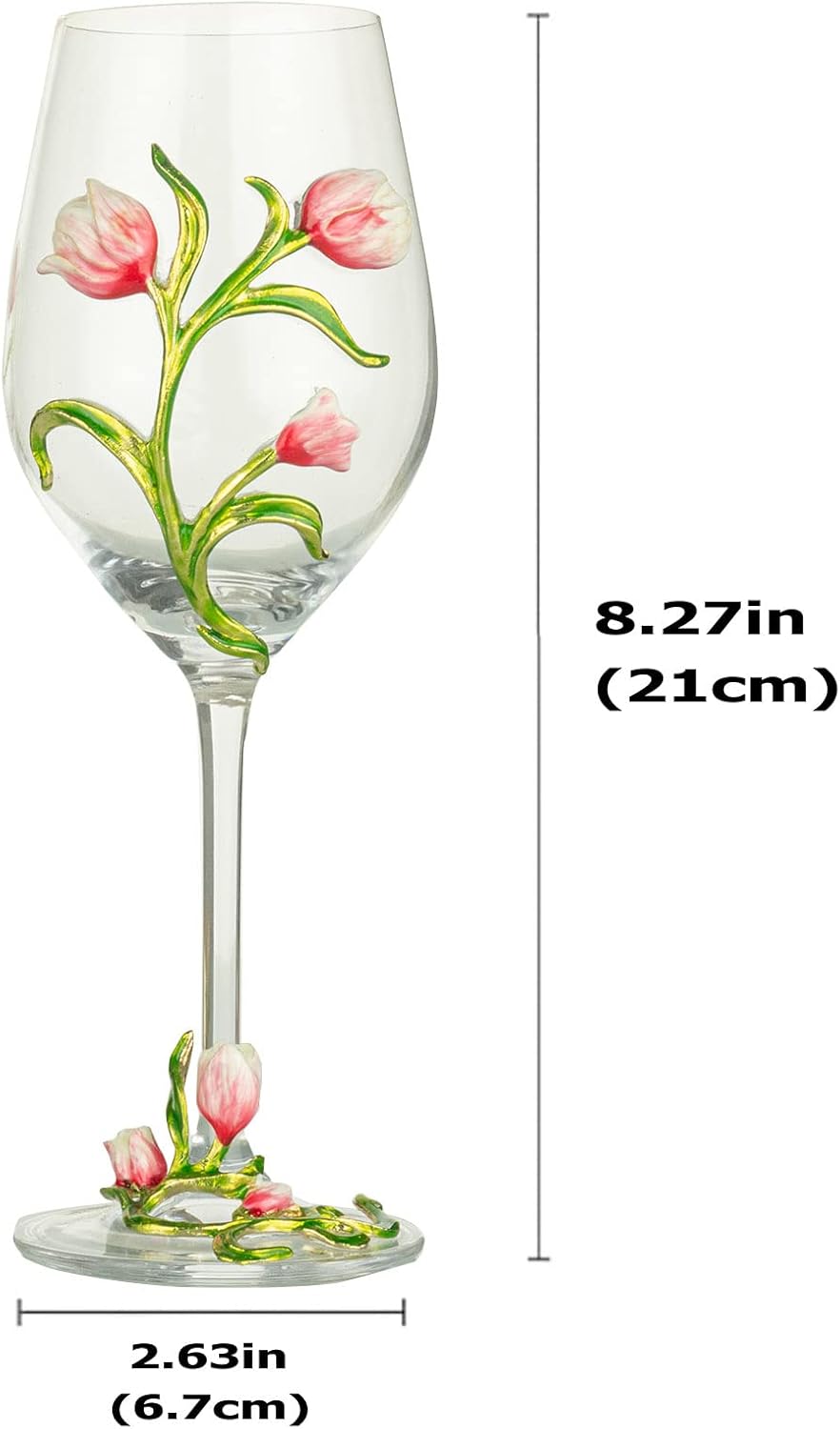 Simcat Copas de vino pintadas hechas a mano del vidrio de la flor del esmalte transparente refinado copa, tallo para cabernet, regalos