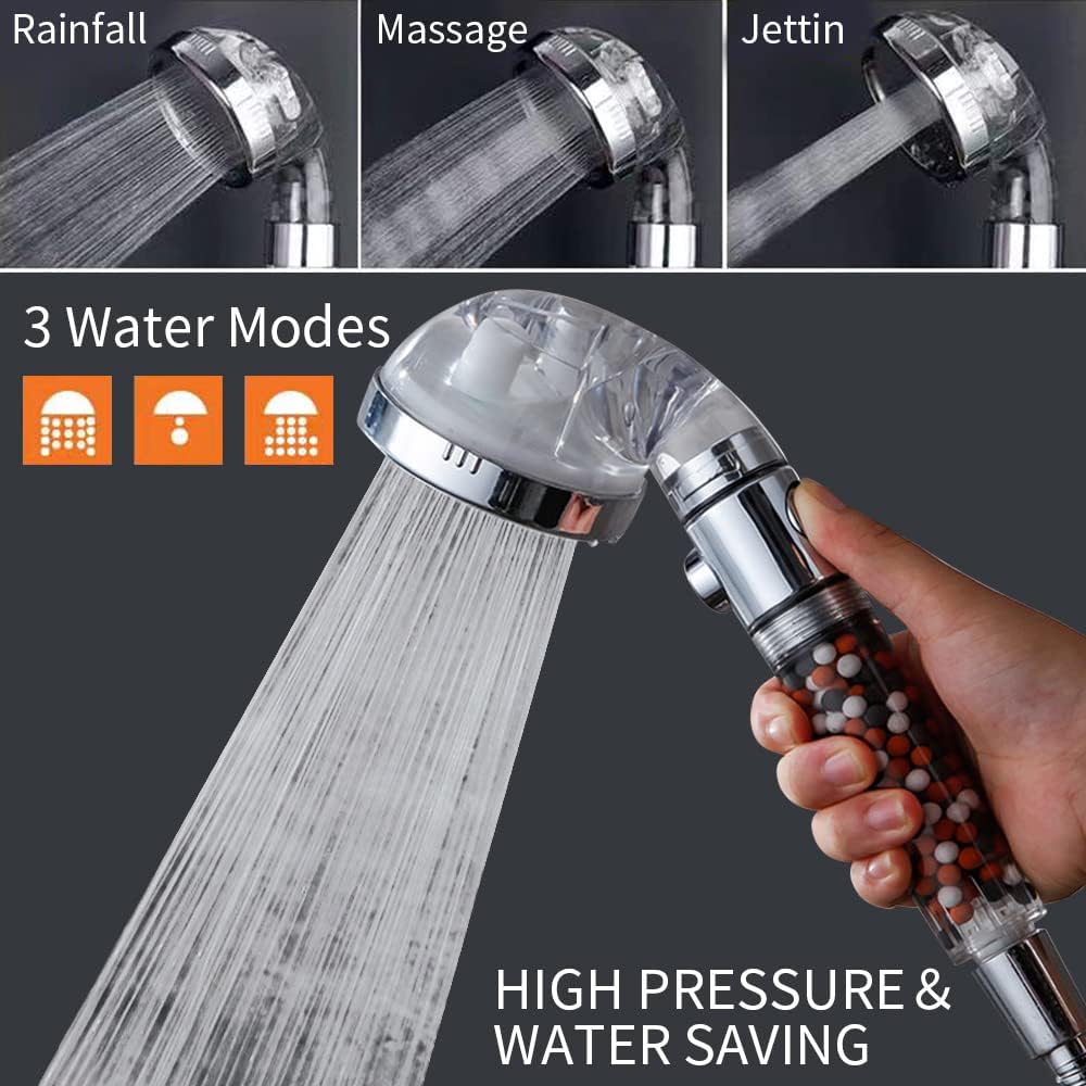High Pressure Shower Head with Handheld & Shower Filter for Hard Water,Detachable Water Saving & Massage Setting Shower Heads with Hose and Holder