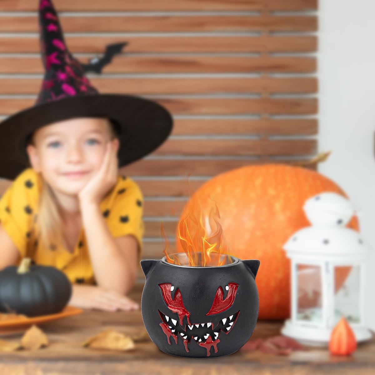 Cuenco para hoguera de mesa  Decoración para fogata de alcohol de gato negro de Halloween, chimenea de mesa de hormigón, decoración interior y