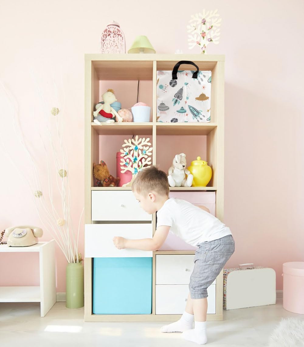 HKEC Cesta de almacenamiento rectangular con asas, caja de almacenamiento plegable para juguetes para niños, lindo contenedor organizador de lona