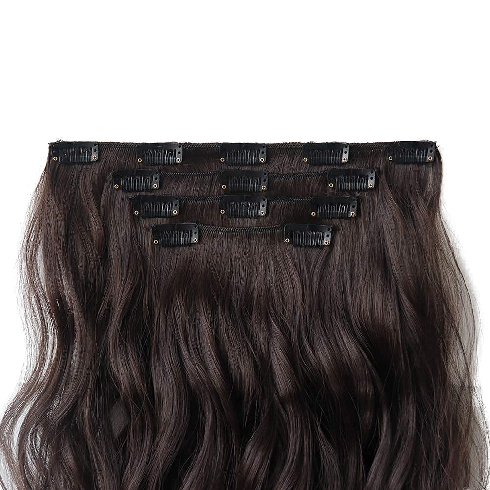 Extensión de cabello castaño oscuro, extensiones de cabello con clip, de 18 pulgadas, ondulado, sintético, 5.5 onzas, HSPCYGG de 22 pulgadas,