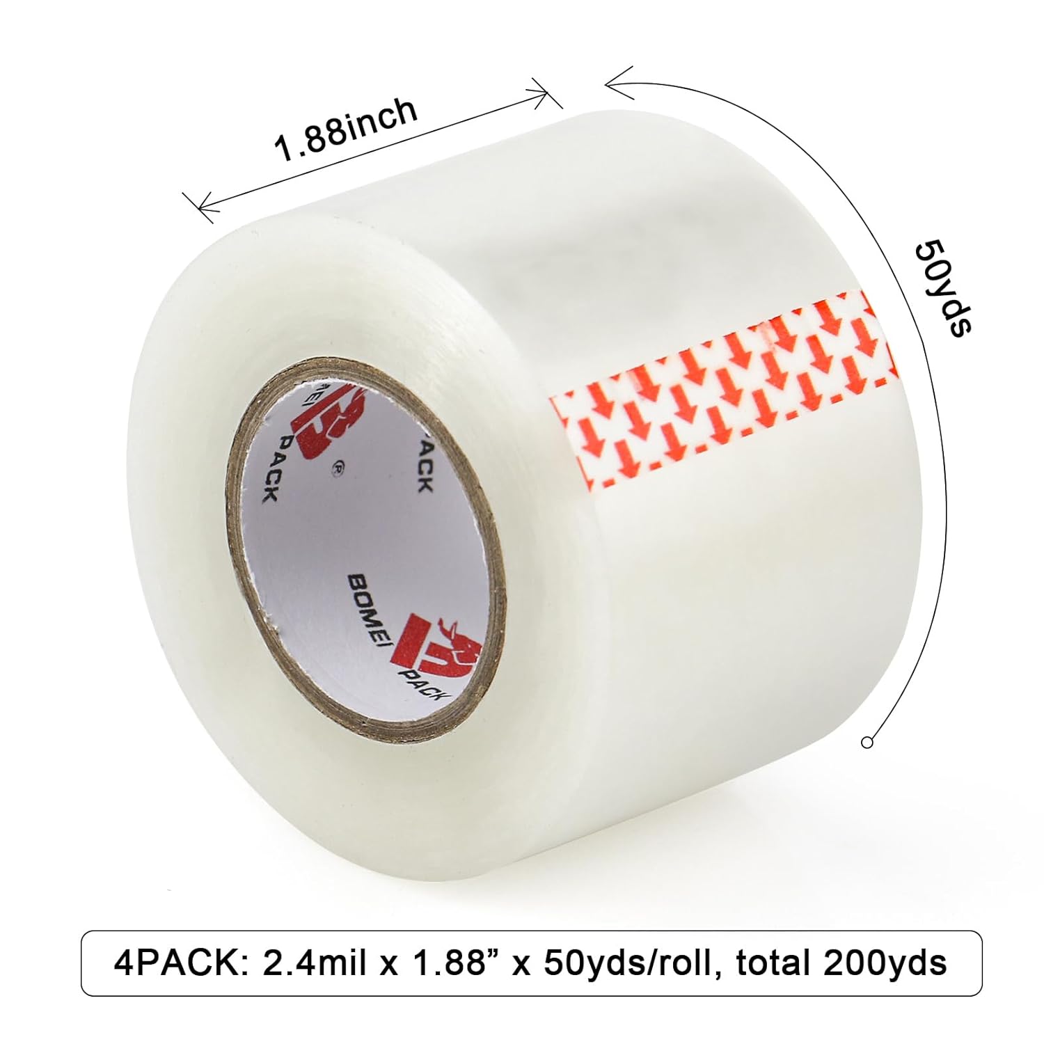 BOMEI PACK Recambios de cinta de embalaje resistente y silenciosa, 1.88 pulgadas x 50 yardas, para envío, correo, mudanza y almacenamiento, repuesto