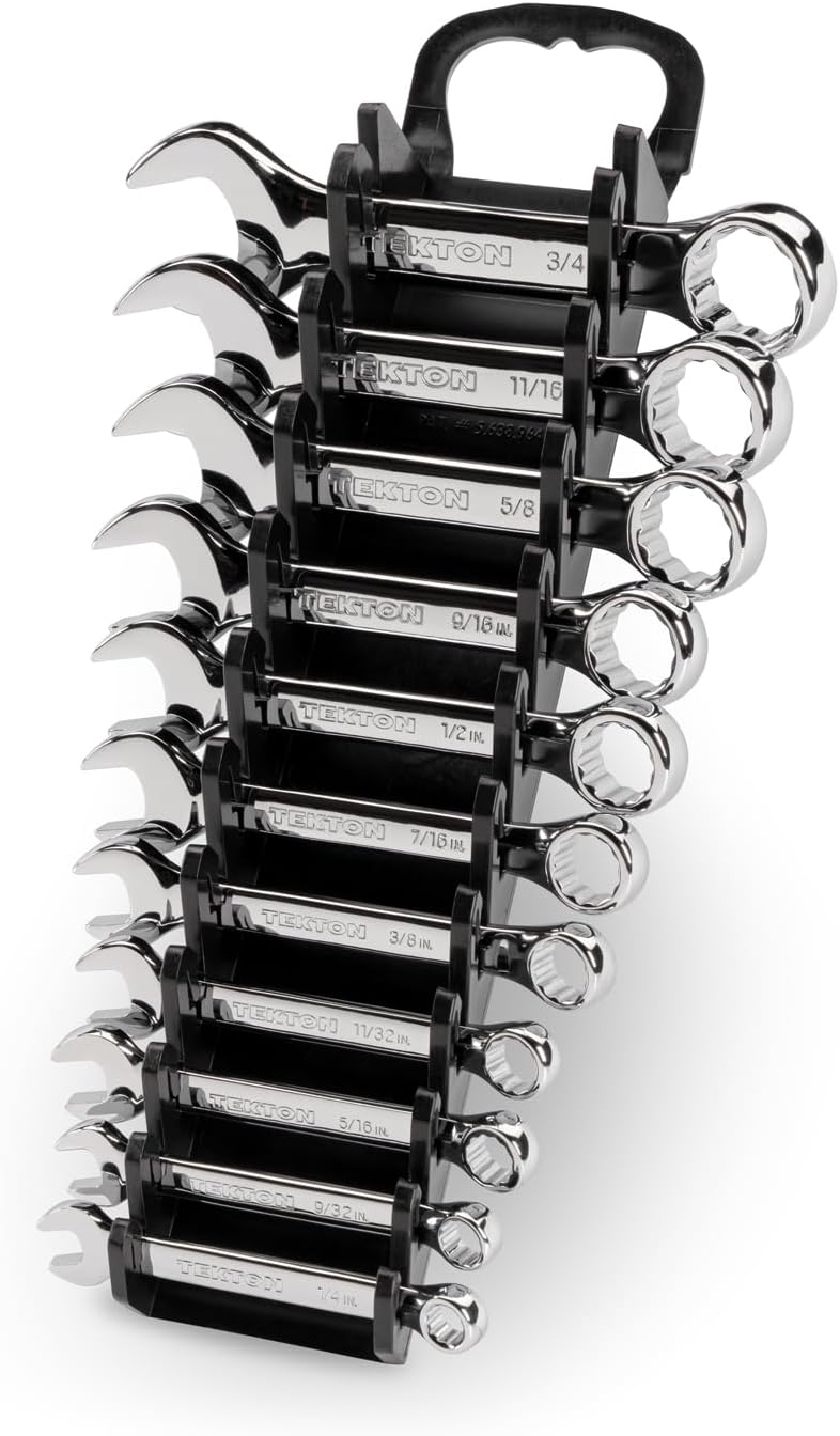 TEKTON Juego de llaves combinadas Stubby con soporte, 11 piezas (14-34 pulgadas)  WCB92401