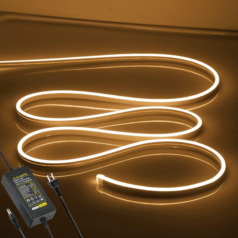 Tira de luces LED de neón, color rosa, 16.4 pies, 12 V CC, impermeable, flexible, luz de neón para decoración de interiores y exteriores (incluye