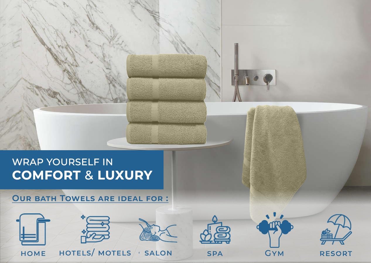 DAN RIVER Juego de 4 toallas de baño de algodón 100% lujoso, paquete de 4 unidades, máxima comodidad y absorción para baño, hogar y spa (27 x 54