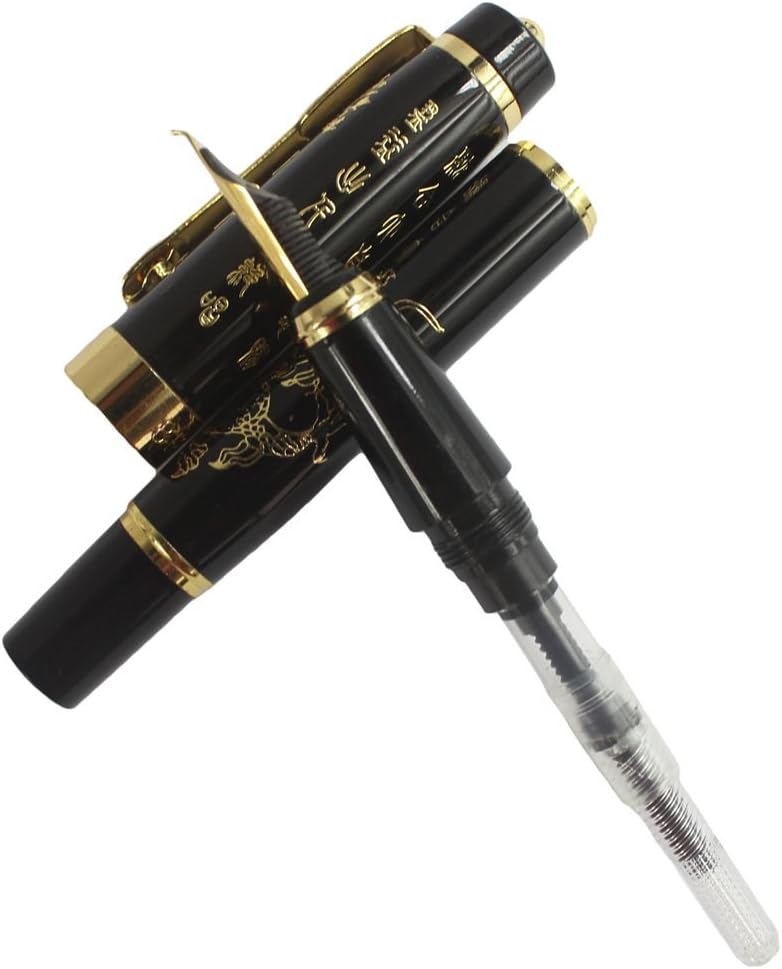 Gullor 818 Bolígrafo Fountian negro con clip dorado – Punta doblada