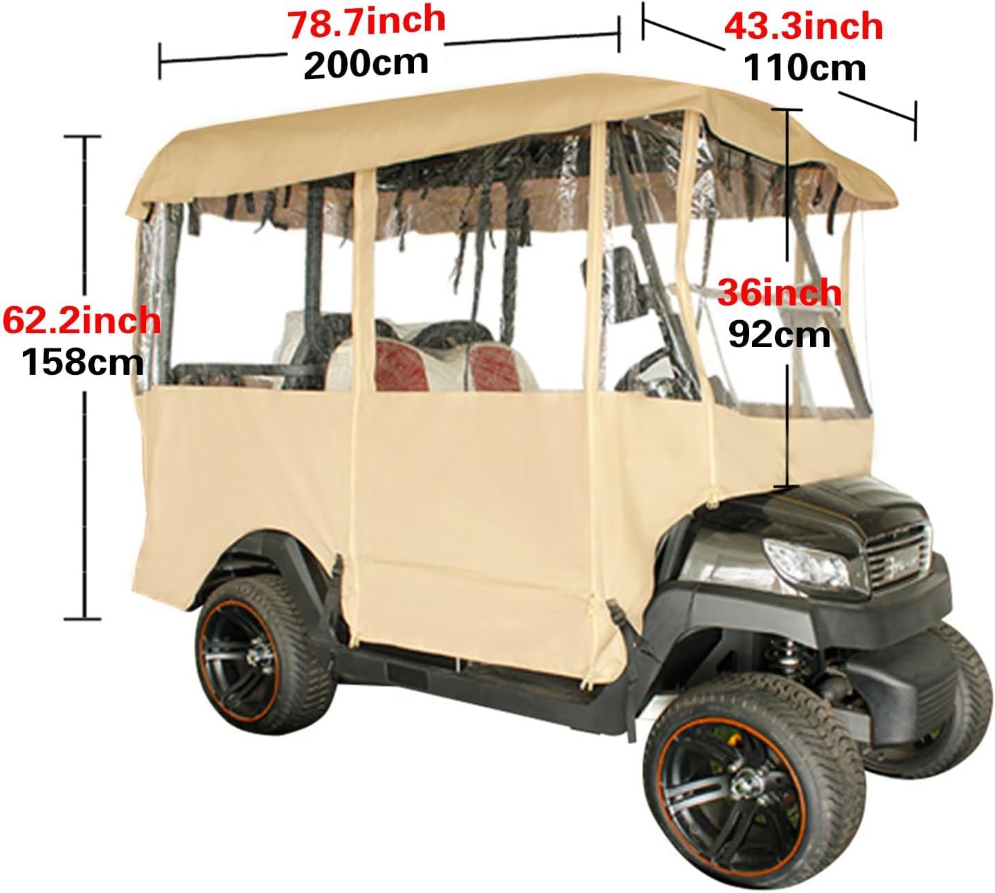 Waterproof 4-Person Golf Cart Enclosure with Transparent Windows, Fits EZGO, Club Car, Yamaha Cart – Deluxe Fairway Cover
