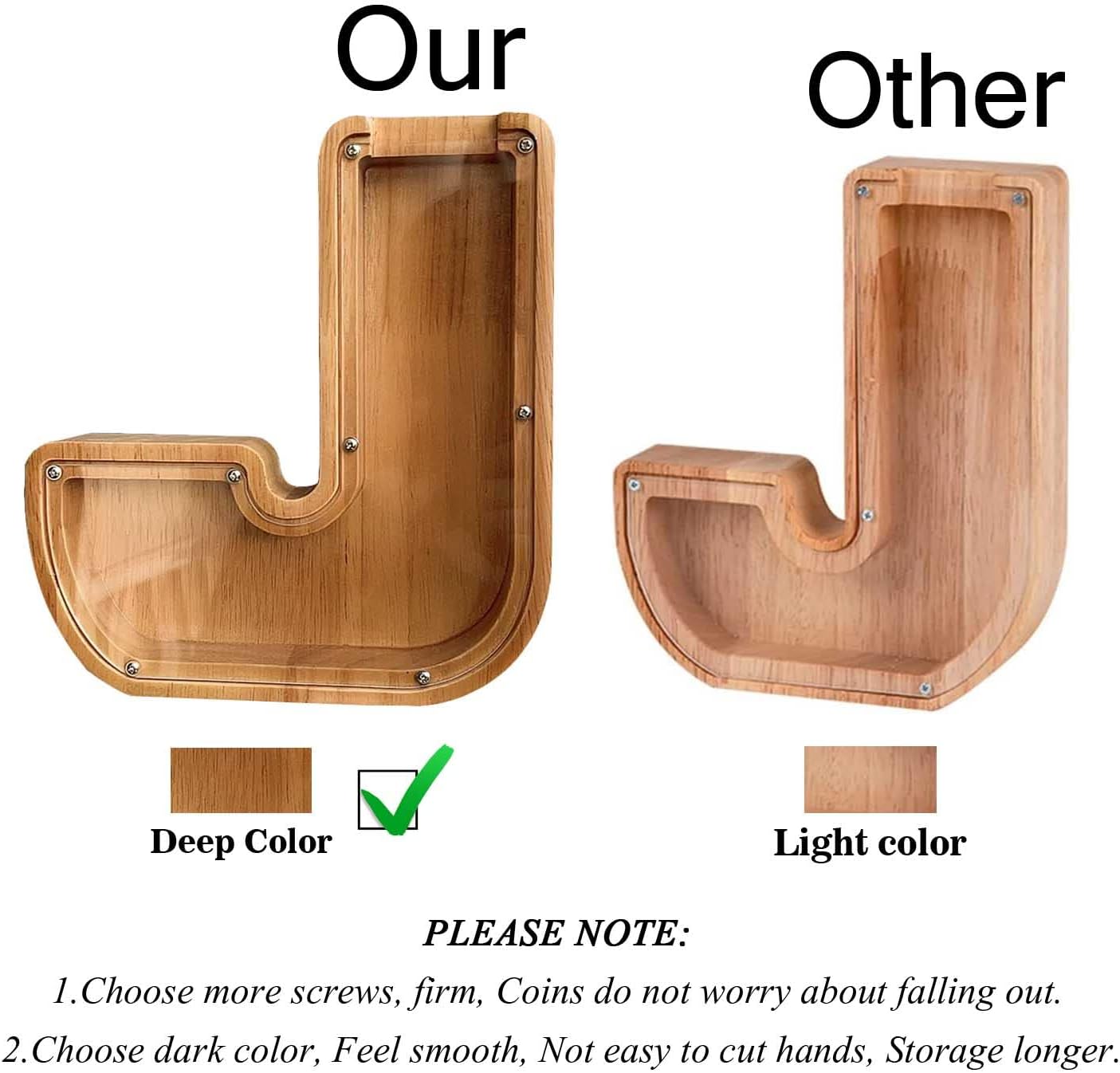 ZUYOENCO Alcancía para niños, tarro de dinero de madera con forma de letra personalizada para niños, alcancía personalizada para regalo de