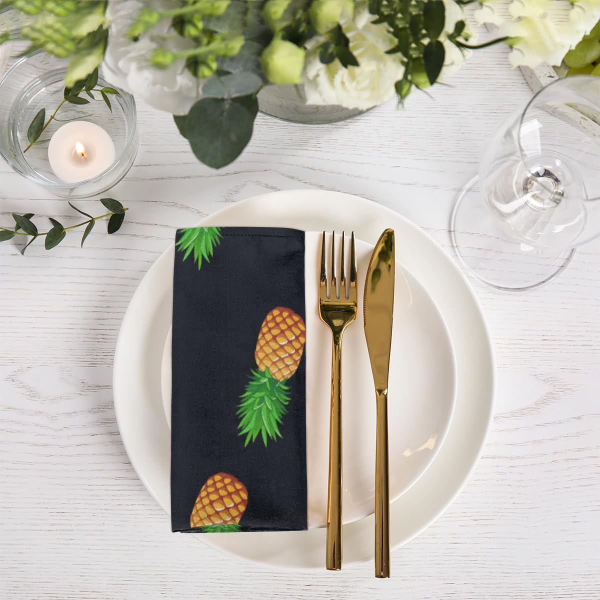 Cloth Napkins Set of 6 Pineapple 20×20 Inch Cloth Napkins Pineapple Pattern Washable Reusable Kitchen Dinner Napkins Table Decor for Wedding,