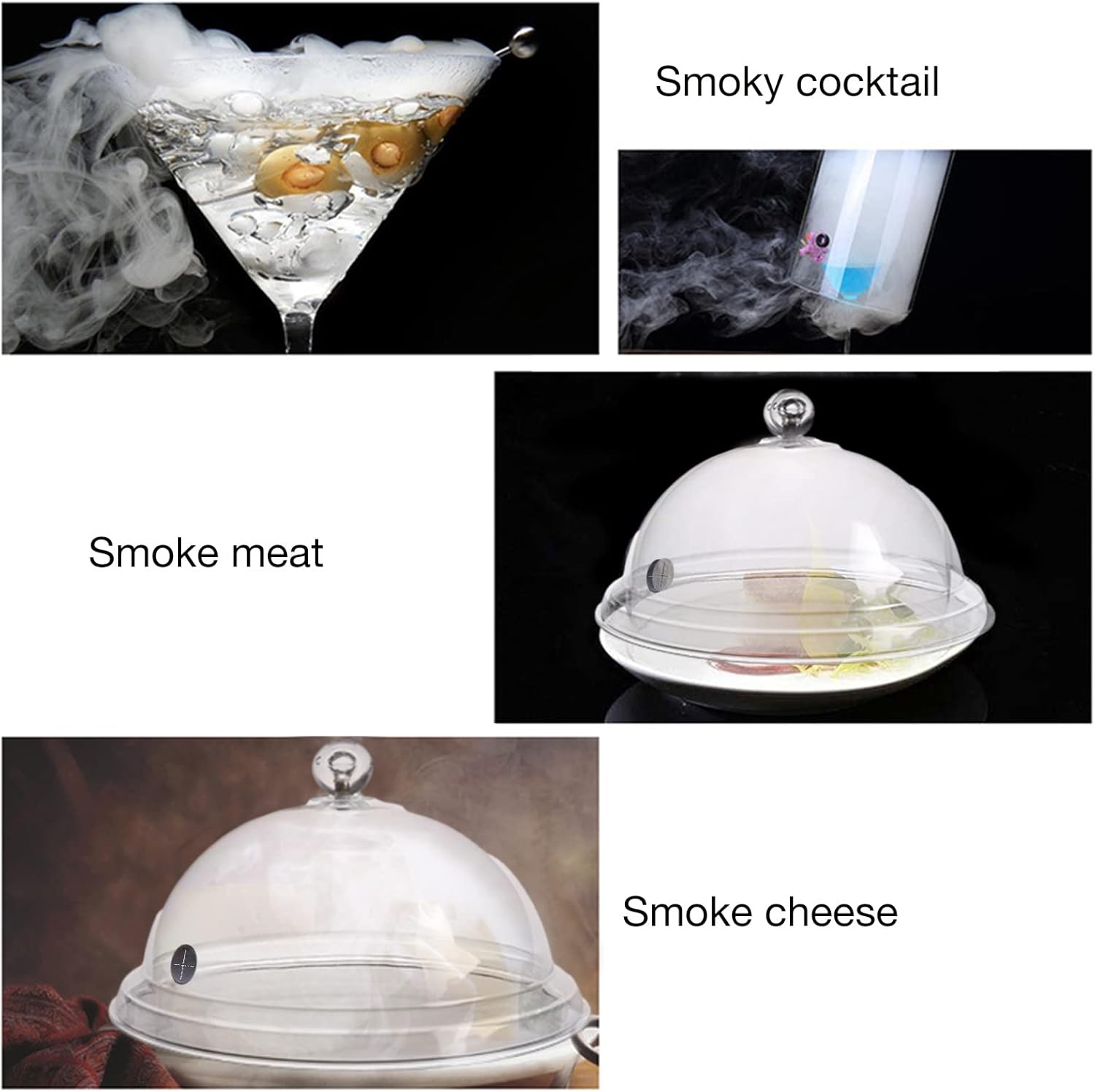 Cloche – Tapa de cúpula para infusor de humo  Fundas para tazas de armas, tapas de bebidas de cóctel, infusor de pistolas de ahumador, accesorio de