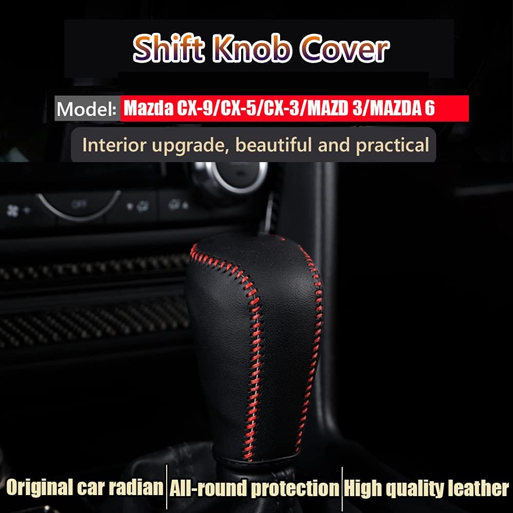 Funda protectora automática de cuero genuino en la perilla de la palanca de cambios, accesorios para el interior del automóvil (costuras negras)