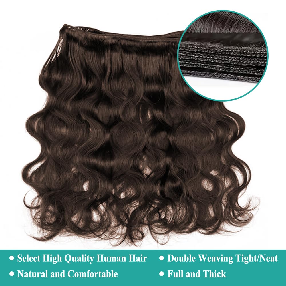 ALLRUN Manojos de cabello humano ondulado marrón (24 26 28) marrón oscuro 100% brasileño virgen Remy armadura de cabello humano 10A, 3 paquetes de