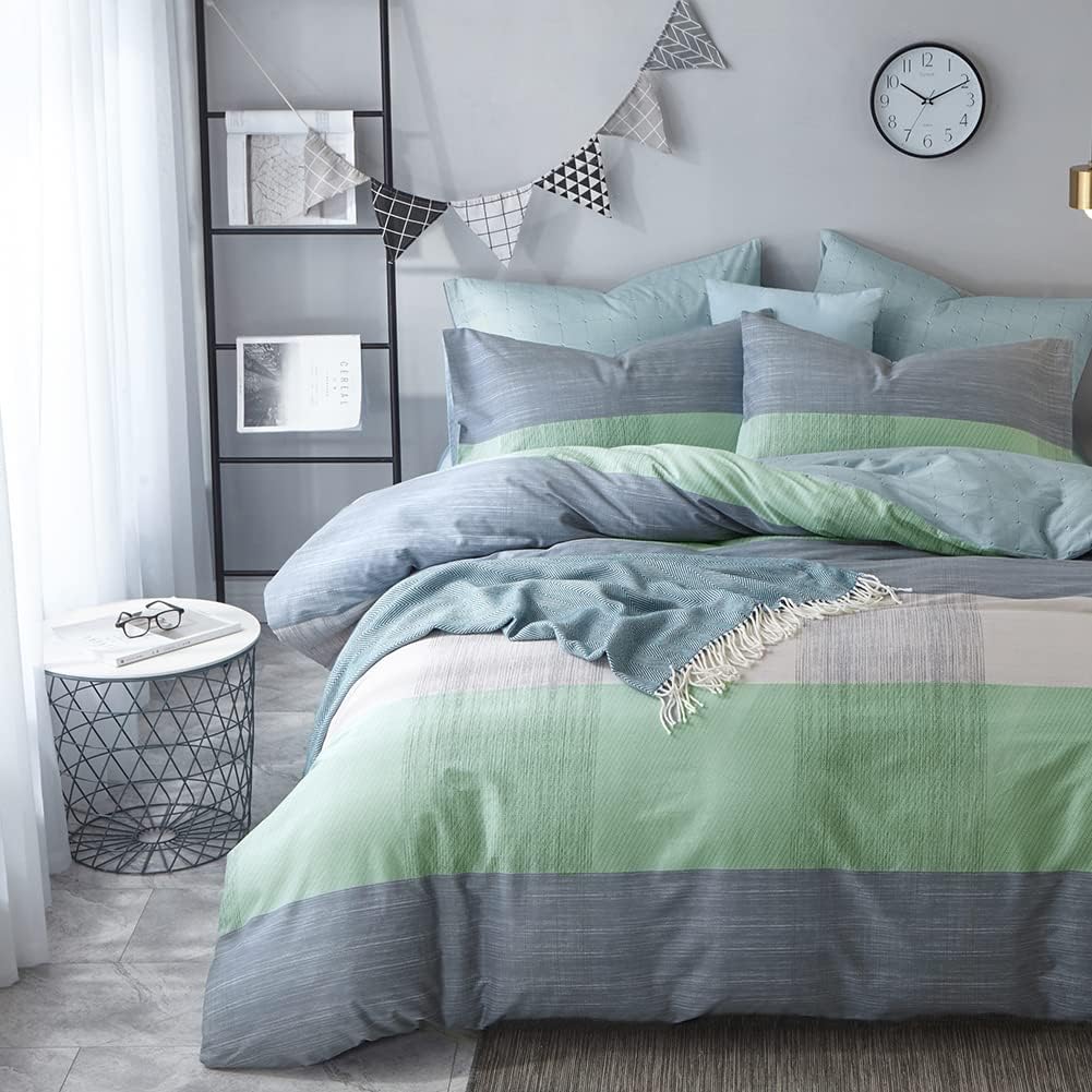 VCLIFE – Juego de ropa de cama de algodón de 3 piezas, juego de funda de edredón doble, Queen King, cierre de cremallera y corbatas de esquina,